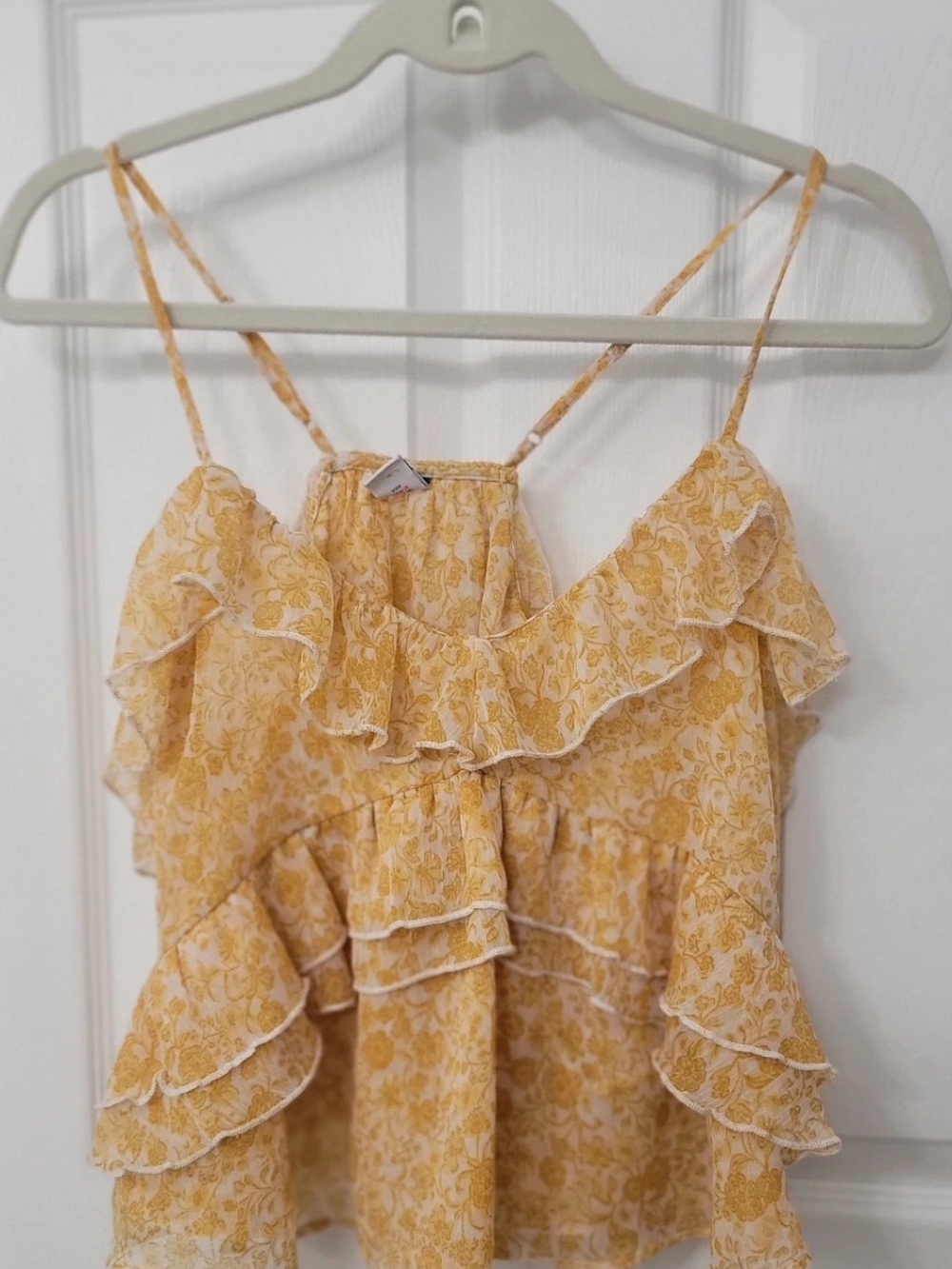 Yellow Floral Ruffle Camisole Top - Women